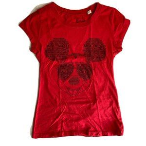 Disney T-Shirt Women Size Small Red Mickey Mouse Short Sleeve T-shirt World